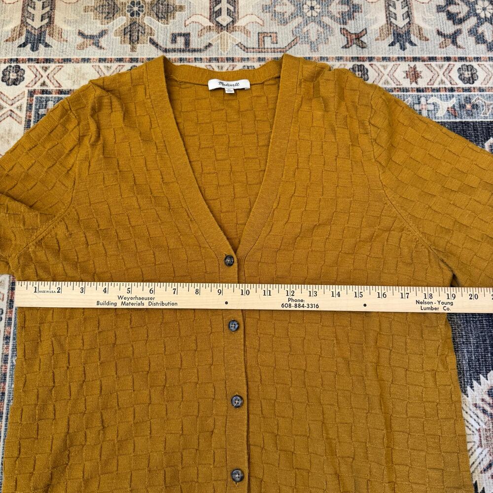 Madewell Checkered Knit Button Down Cardigan Mustard Yellow Women’s Size XL - Picture 5 of 9